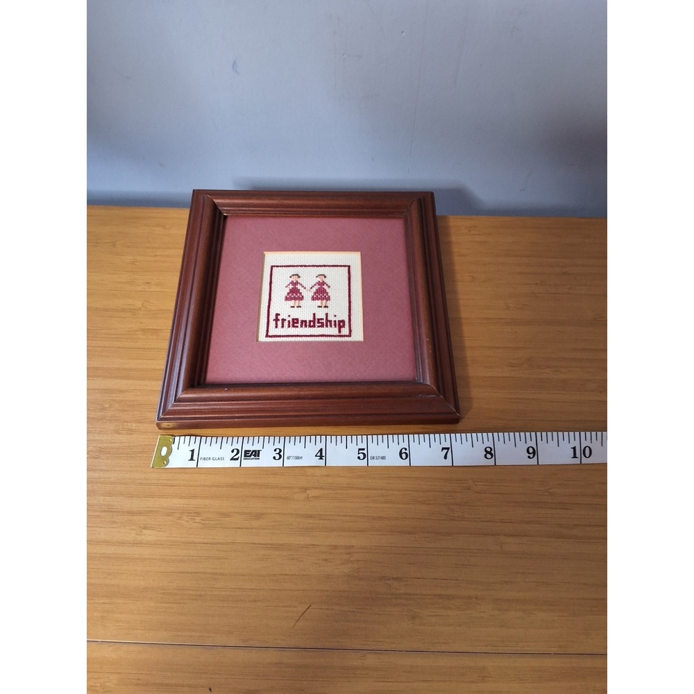 Vintage Framed Cross-Stitch Wall Hanging "Friendship" Wood Frame Is 7.5"× 7.5". - Picture 3 of 5